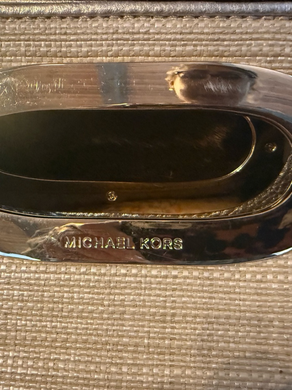 Michael Kors Cream Woven Clutch with Gold Oval Handle - Picture 5 of 8